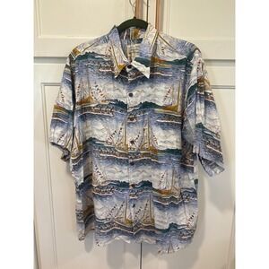 Reyn Spooner Jimmy Buffett Collection Mens XL Rayon Nautical Canoe Aloha Shirt